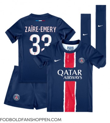 Paris Saint-Germain Warren Zaire-Emery #33 Hjemmebanetrøje Børn 2024-25 Kortærmet (+ Korte bukser)